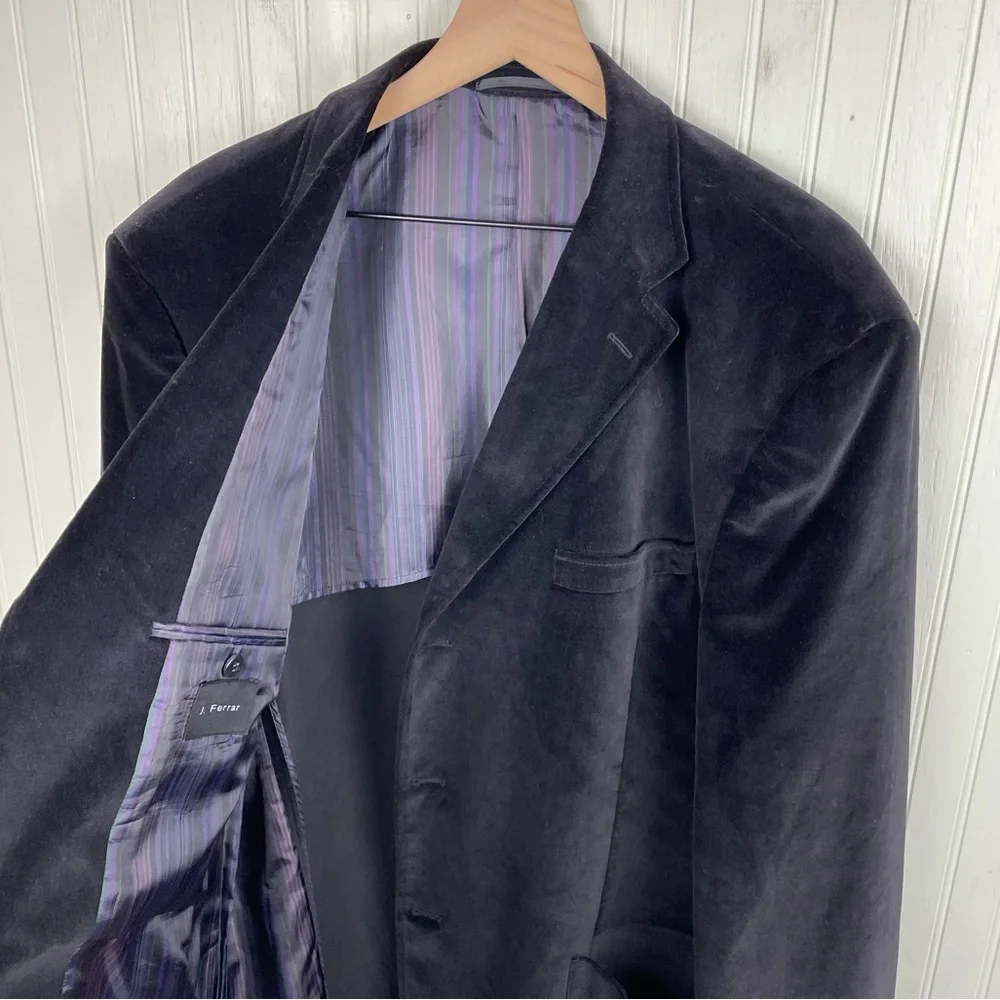 J. Ferrar Men's Black Velvet Blazer Evening Jacket Size XL Tall Cotton Holiday